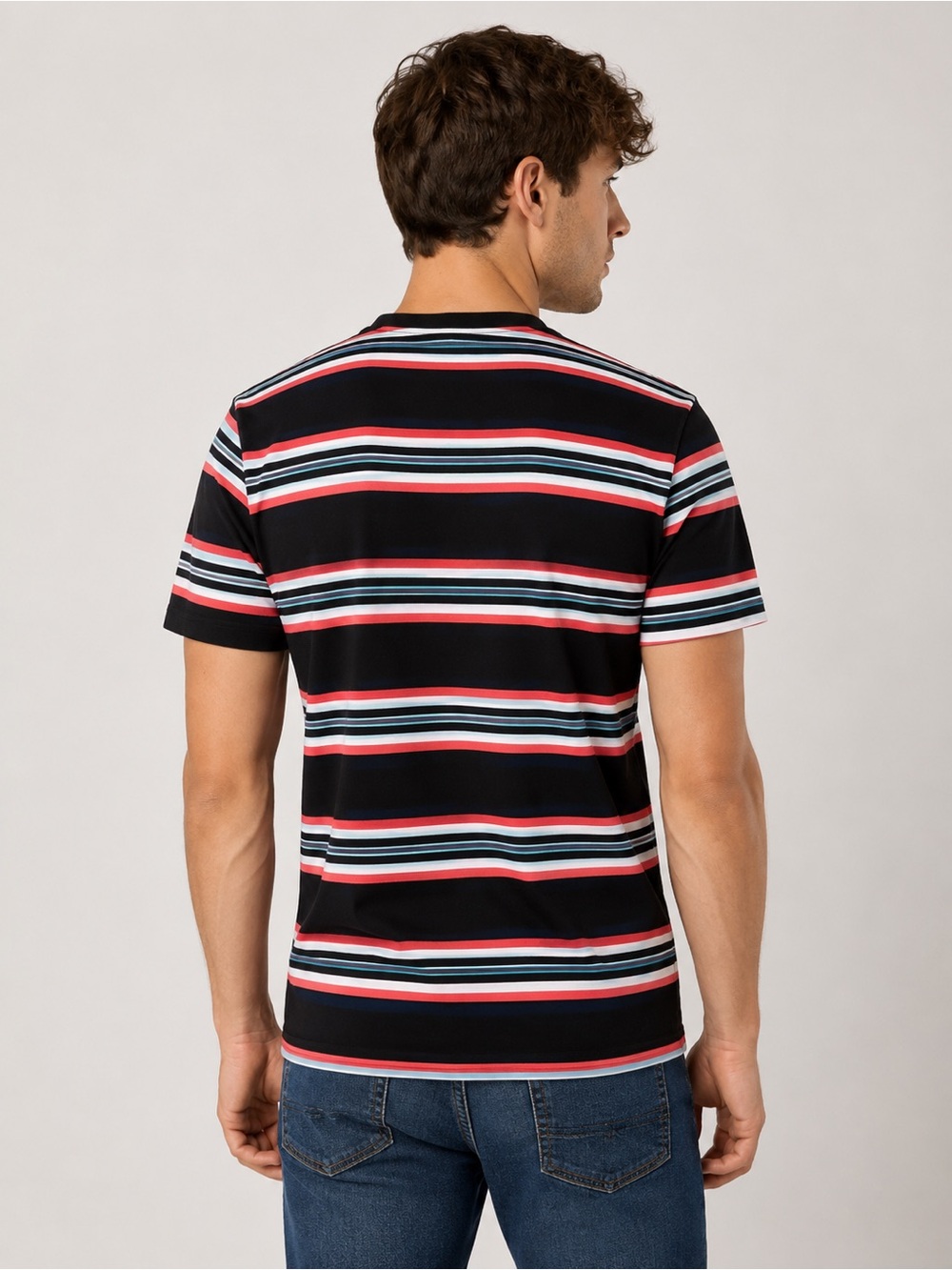Men's Black Striped Crew Neck T-Shirt with Pocket - Picture 3 of 15